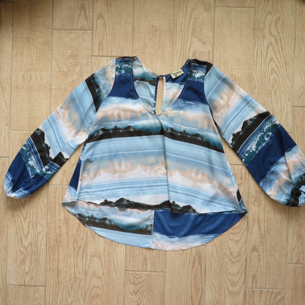 Show Me Your MuMu Blue Mountain Sunset Pullover Blouse Top Size L Boho - Picture 3 of 7